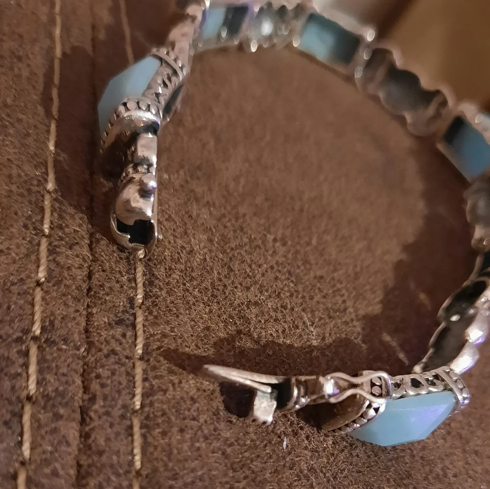 Signed 925 gemstone link bracelet with vintage safety clasp sterling